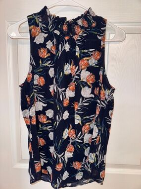 Daniel Rainn Navy Floral Mock Neck Sleeveless Top - Orange & White Flowers